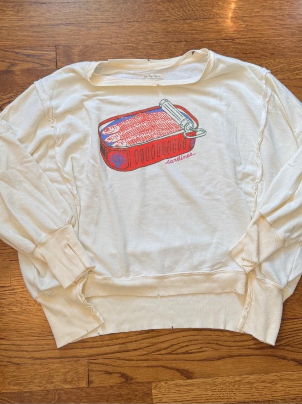 Free People Cream Sardine Graphic Pullover sweatshirt Camden we the free - Picture 2 of 2